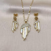 Oro Laminado Earring and Pendant Adult Set, Gold Filled Style with Ivory Mother of Pearl and White Micro Pave, Polished, Golden Finish, 10.196.0107