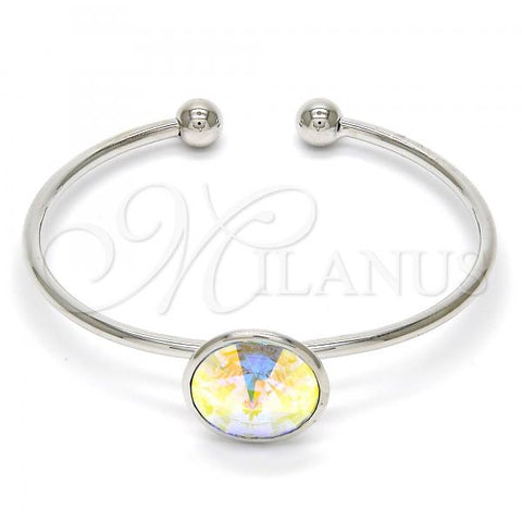 Rhodium Plated Individual Bangle, with Aurore Boreale Swarovski Crystals, Polished, Rhodium Finish, 07.239.0012.5 (02 MM Thickness, One size fits all)