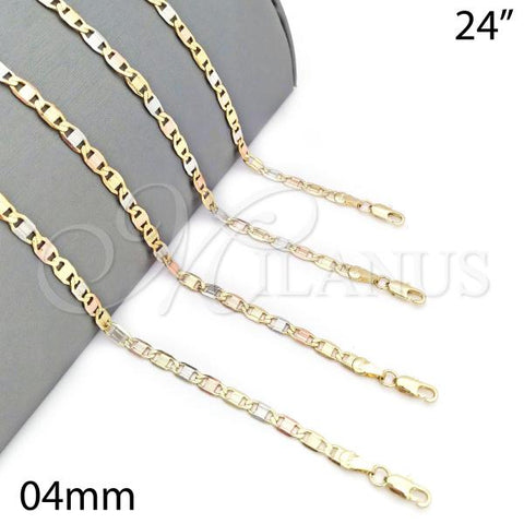 Oro Laminado Basic Necklace, Gold Filled Style Mariner Design, Polished, Tricolor, 04.380.0040.24