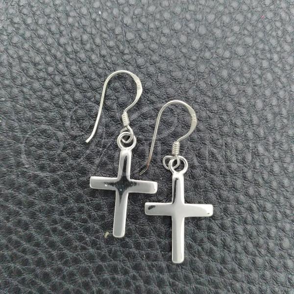 Sterling Silver Dangle Earring, Cross Design, Polished, Silver Finish, 02.397.0015