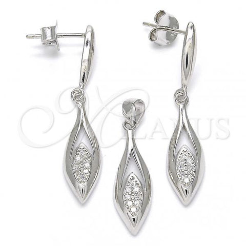 Sterling Silver Earring and Pendant Adult Set, with White Micro Pave, Polished, Rhodium Finish, 10.337.0001