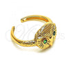 Oro Laminado Multi Stone Ring, Gold Filled Style Owl Design, with Green Cubic Zirconia, Polished, Golden Finish, 01.213.0031