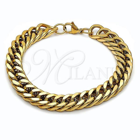 Stainless Steel Basic Bracelet, Miami Cuban Design, Polished, Golden Finish, 03.278.0023.1.09