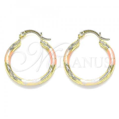 Oro Laminado Small Hoop, Gold Filled Style Diamond Cutting Finish, Tricolor, 02.213.0244.25