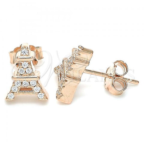 Sterling Silver Stud Earring, Eiffel Tower Design, with White Cubic Zirconia, Polished, Rose Gold Finish, 02.336.0164.1