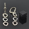 Oro Laminado Long Earring, Gold Filled Style Heart Design, Diamond Cutting Finish, Tricolor, 5.090.014