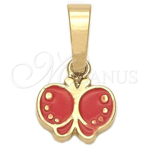 Oro Laminado Fancy Pendant, Gold Filled Style Butterfly Design, Dark Pink Enamel Finish, Golden Finish, 05.163.0066.2