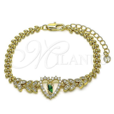 Oro Laminado Fancy Bracelet, Gold Filled Style San Judas and Leaf Design, with White Cubic Zirconia, Polished, Tricolor, 03.411.0017.07