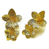 Oro Laminado Stud Earring, Gold Filled Style Flower Design, Diamond Cutting Finish, Golden Finish, 02.282.0062