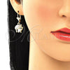 Oro Laminado Dangle Earring, Gold Filled Style Elephant Design, Polished, Tricolor, 02.351.0091