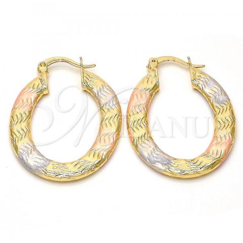 Oro Laminado Small Hoop, Gold Filled Style Diamond Cutting Finish, Tricolor, 02.170.0153.25
