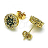 Oro Laminado Stud Earring, Gold Filled Style Flower Design, with Green and White Cubic Zirconia, Polished, Golden Finish, 02.344.0076.2
