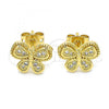 Oro Laminado Stud Earring, Gold Filled Style Butterfly Design, with White Cubic Zirconia, Polished, Golden Finish, 02.342.0059