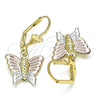 Oro Laminado Dangle Earring, Gold Filled Style Butterfly Design, Polished, Tricolor, 02.351.0082