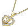 Oro Laminado Pendant Necklace, Gold Filled Style Heart and Little Girl Design, with White Micro Pave, Polished, Golden Finish, 04.156.0342.20