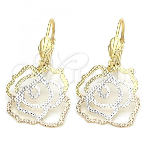 Oro Laminado Dangle Earring, Gold Filled Style Flower Design, Tricolor, 5.079.012