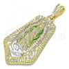 Oro Laminado Religious Pendant, Gold Filled Style Guadalupe Design, Polished, Tricolor, 05.351.0143