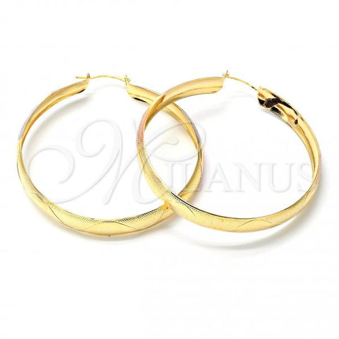 Oro Laminado Large Hoop, Gold Filled Style Diamond Cutting Finish, Tricolor, 107.006