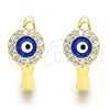 Sterling Silver Huggie Hoop, Evil Eye Design, with White Cubic Zirconia, Blue Enamel Finish, Golden Finish, 02.336.0136.2.12