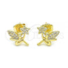 Oro Laminado Stud Earring, Gold Filled Style Angel and Star Design, with White Micro Pave, Polished, Golden Finish, 02.156.0615