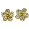 Oro Laminado Stud Earring, Gold Filled Style Flower Design, Diamond Cutting Finish, Golden Finish, 02.282.0038