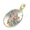 Oro Laminado Religious Pendant, Gold Filled Style Divino Niño Design, Diamond Cutting Finish, Tricolor, 05.380.0120