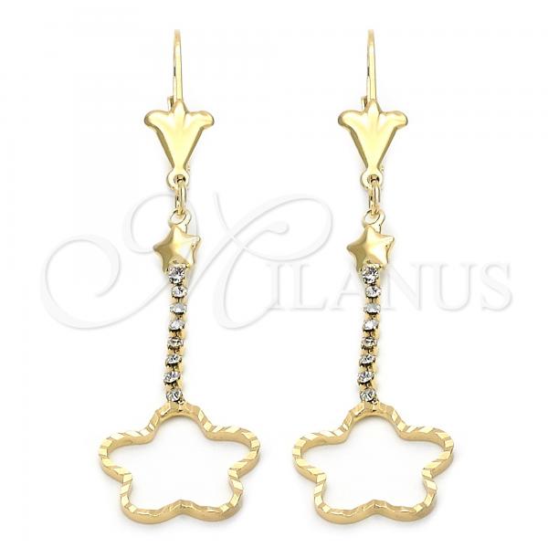 Oro Laminado Long Earring, Gold Filled Style Star Design, with  Cubic Zirconia, Golden Finish, 95.003