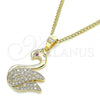 Oro Laminado Pendant Necklace, Gold Filled Style Swan Design, with White and Ruby Micro Pave, Polished, Golden Finish, 04.344.0018.20