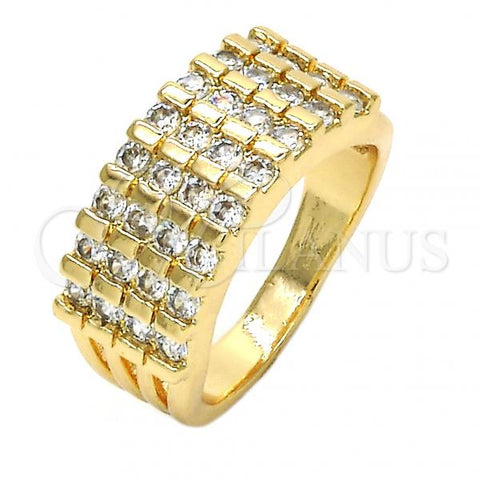 Oro Laminado Multi Stone Ring, Gold Filled Style with White Cubic Zirconia, Polished, Golden Finish, 01.210.0064.07 (Size 7)