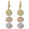 Oro Laminado Long Earring, Gold Filled Style Diamond Cutting Finish, Tricolor, 02.63.2160