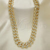Oro Laminado Basic Necklace, Gold Filled Style Miami Cuban Design, with White Crystal, Polished, Golden Finish, 03.372.0001.18