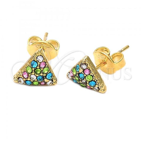 Oro Laminado Stud Earring, Gold Filled Style with White Crystal, Polished, Golden Finish, 5.127.013 *PROMO*
