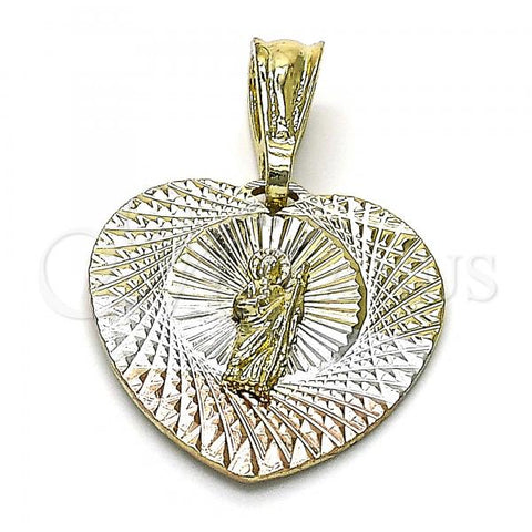 Oro Laminado Religious Pendant, Gold Filled Style San Judas and Heart Design, Diamond Cutting Finish, Tricolor, 05.351.0215