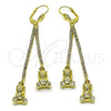 Oro Laminado Long Earring, Gold Filled Style Teddy Bear Design, with Cubic Zirconia, Golden Finish, 5.101.006