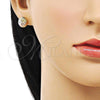 Oro Laminado Stud Earring, Gold Filled Style Flower Design, Diamond Cutting Finish, Tricolor, 02.342.0283