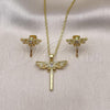Oro Laminado Earring and Pendant Adult Set, Gold Filled Style Dragon-Fly Design, with White Cubic Zirconia and White Micro Pave, Polished, Golden Finish, 10.381.0001