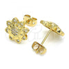 Oro Laminado Stud Earring, Gold Filled Style Flower Design, with White Cubic Zirconia, Polished, Golden Finish, 02.156.0375
