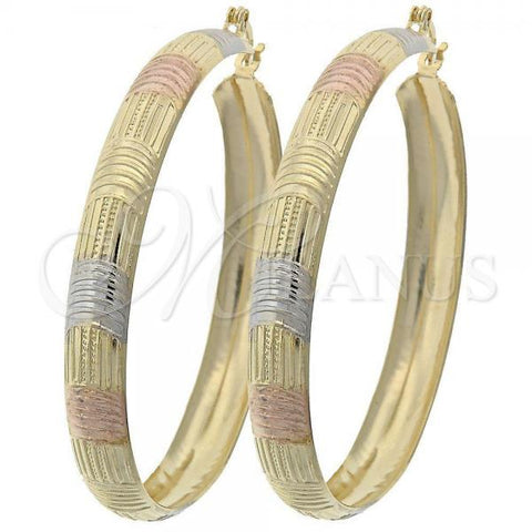 Oro Laminado Large Hoop, Gold Filled Style Diamond Cutting Finish, Tricolor, 107.005