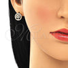 Oro Laminado Stud Earring, Gold Filled Style Tree Design, with White Micro Pave, Polished, Golden Finish, 02.156.0449