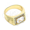 Oro Laminado Mens Ring, Gold Filled Style with White Cubic Zirconia and White Micro Pave, Polished, Golden Finish, 01.266.0048.11