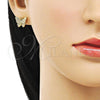 Oro Laminado Stud Earring, Gold Filled Style Butterfly Design, with Ivory Pearl, Polished, Golden Finish, 02.379.0076