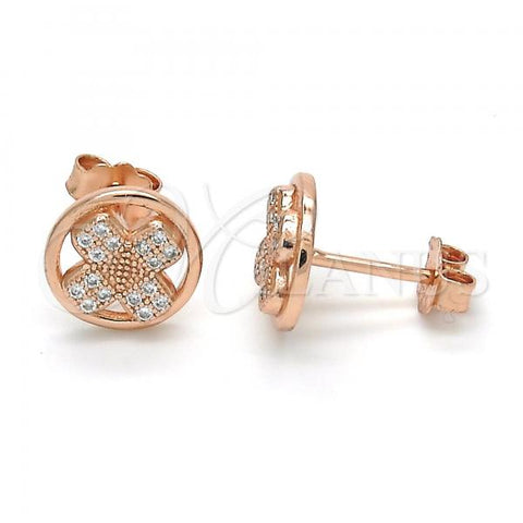 Sterling Silver Stud Earring, with White Micro Pave, Polished, Rose Gold Finish, 02.174.0080.1