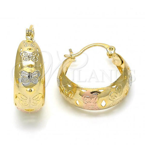 Oro Laminado Small Hoop, Gold Filled Style Butterfly Design, Polished, Tricolor, 02.106.0007.1.20