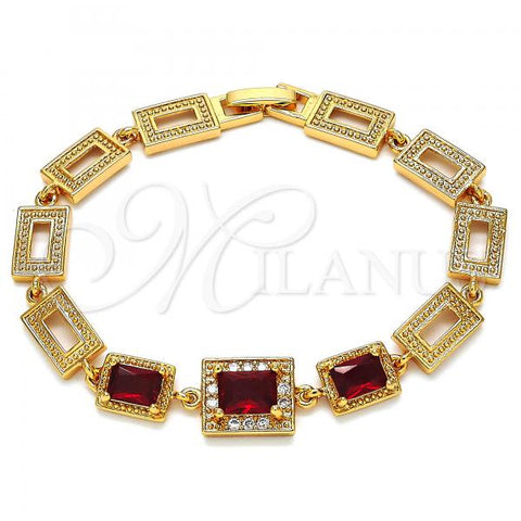 Oro Laminado Fancy Bracelet, Gold Filled Style with Garnet and White Cubic Zirconia, Polished, Golden Finish, 03.266.0028.07