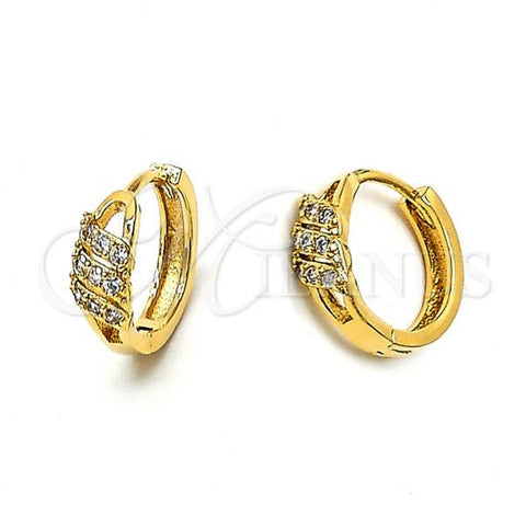 Oro Laminado Huggie Hoop, Gold Filled Style with White Cubic Zirconia, Polished, Golden Finish, 02.63.2290