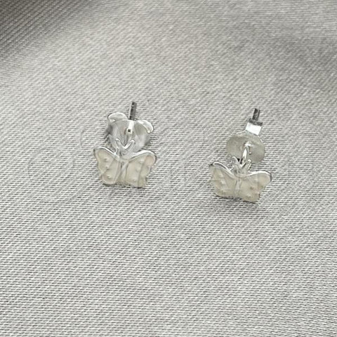 Sterling Silver Stud Earring, Butterfly Design, White Enamel Finish, Silver Finish, 02.406.0025.03