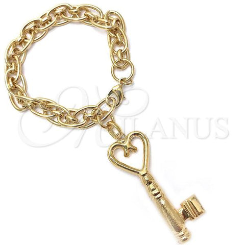 Oro Laminado Charm Bracelet, Gold Filled Style key Design, Polished, Golden Finish, 03.63.2179.08