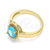 Oro Laminado Multi Stone Ring, Gold Filled Style with Blue Topaz Cubic Zirconia, Polished, Golden Finish, 01.284.0040.07
