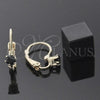 Oro Laminado Leverback Earring, Gold Filled Style with Black Cubic Zirconia, Polished, Golden Finish, 5.128.156