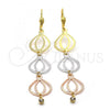 Oro Laminado Long Earring, Gold Filled Style Teardrop Design, with White Cubic Zirconia, Diamond Cutting Finish, Tricolor, 5.085.006